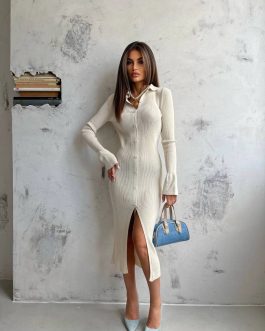 ZENO – Robe côtelée à fente avant